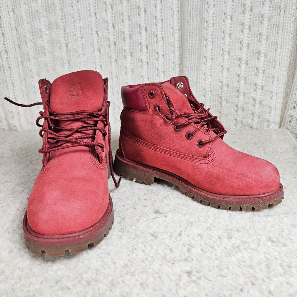 Timberland Premium Red Nubuck Leather Hiking Boots Size 2